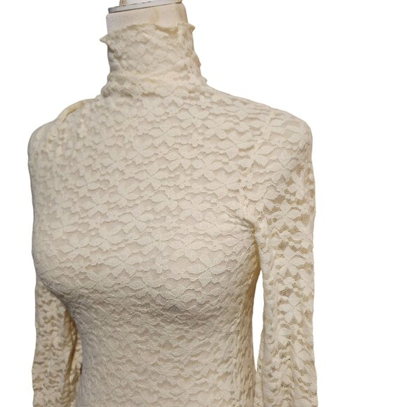 Commense Women's Size Medium Mock Neck Lace Top Long Sleeve Blouse Cream - Picture 2 of 9